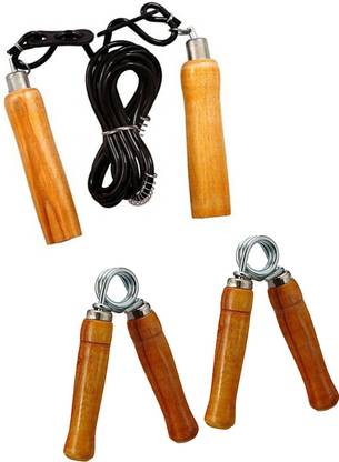 L'AVENIR FITNESS Wood Handle Jump Rope + Hand Grip Pair (Best Quality) Freestyle Skipping Rope