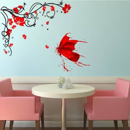 SUDARSHAN STICKER 97 cm Decorative Floral Branch And Butterfly Wall Sticker (97 cm x 80 cm) Self Adhesive Sticker