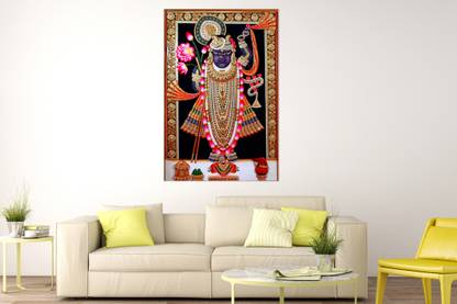 Masstone Lord Shrinathji Nathdwara Sparkle Coated Self Adhesive Wallpaper Without Frame Digital Reprint 36 inch x 24 inch Painting