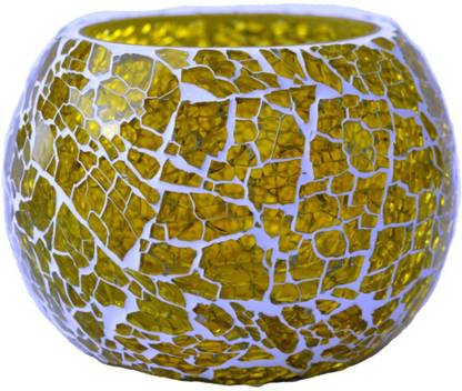 Craftox Décor Crackle Tea Light Candle Holder Pack Of 1 (CN-9085) Glass 1 - Cup Candle Holder