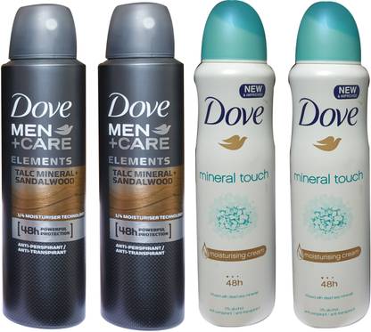 DOVE 2 TALC MINERAL SANDALWOOD, 2 MINERAL TOUCH (PACK OF 4) Deodorant Spray  -  For Men & Women