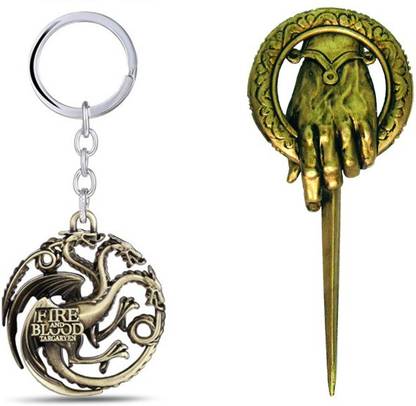 BORING Combo Gold Game of Thrones Ned Stark Hand of The King Pin Key Chain