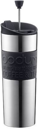 Bodum TRAVEL PRESS French Press Coffee Maker & 15 oz Black Stainless Steel Coffee Mug