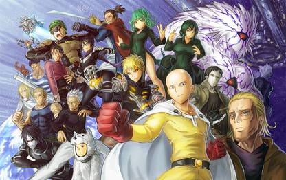 Athah Anime One-Punch Man King Saitama Zombieman Lord Boros Fubuki Tatsumaki Genos Watcog-man Bang Atomic Samurai License-less Rider Sonic Pri-Pri-Prisoner Child Emperor Bofoy Drive Knight Tanktop Master Lightspeed Flash Superalloy Darkshine Metal Bat 13*19 inches Wall Poster Matte Finish Paper Print