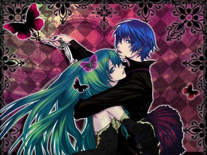 Athah Anime Vocaloid Hatsune Miku Kaito Cantarella Blue Hair Blue Eyes Butterfly Flower Knife 13*19 inches Wall Poster Matte Finish Paper Print