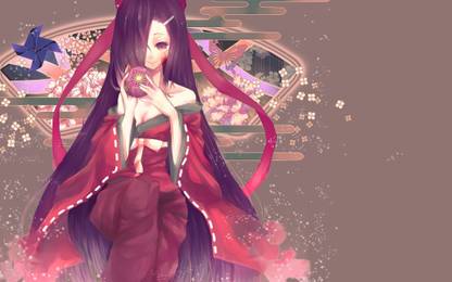 Athah Anime Mirai Nikki Future Diary Tsubaki Kasugano Long Hair Purple Hair Purple Eyes Ribbon Japanese Clothes Yukata Smile 13*19 inches Wall Poster Matte Finish Paper Print