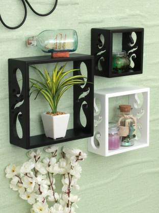 HOME SPARKLE Home Sparkle 3 Cube Shelves (Black And White) MDF (Medium Density Fiber) Wall Shelf