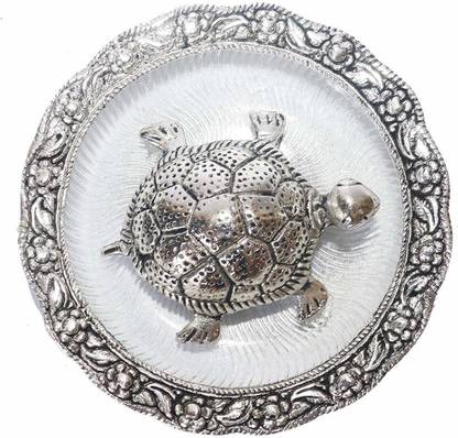 anil job works Silver Kachua Plated Feng Shui Tortoise Turtle Plate Yantra Vastu Feng Shui Puja Articles Feng Shui Turtle with Silver Color Plate Decorative Showpiece  -  3 cm
