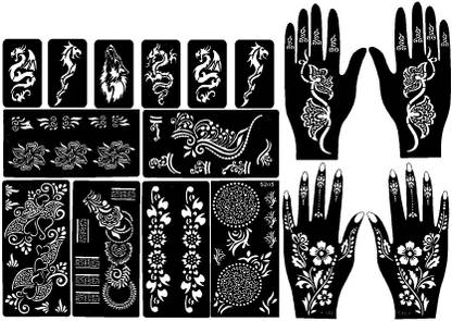 IVANA'S 10 Pieces India Henna Tattoo Stencil Set for Women Girls Hand Finger Body Paint Temporary Tattoo (IVANA-1029)