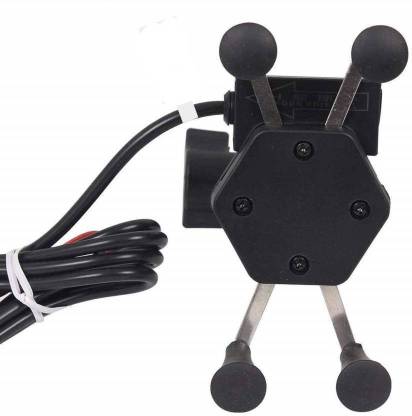 WHEETOYKART X Shape 360 Degrees Handlebar Mirror Adjustable Spid Mobile Mount Holder for Motorcycle with USB Charging Point Bike Mobile Holder
