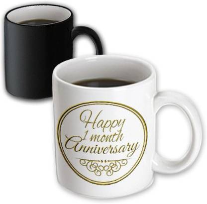 3dRose Happy 1 month Anniversary. gold text. 1st month together anniver Ceramic Coffee Mug