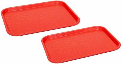swift international Rectangular Plastic Serving Tray | Combo of 2 red Tray
