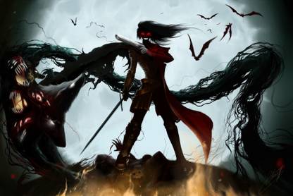 Athah Anime Hellsing Bat Gothic Dark Sword Vampire Alucard Pistol Warrior 13*19 inches Wall Poster Matte Finish Paper Print