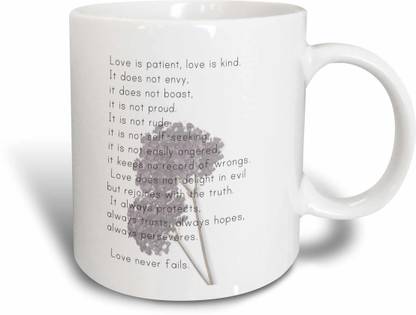 3dRose Love is Patient Love is Kind Verse with Lavender Flowers Inspi Ceramic Coffee Mug
