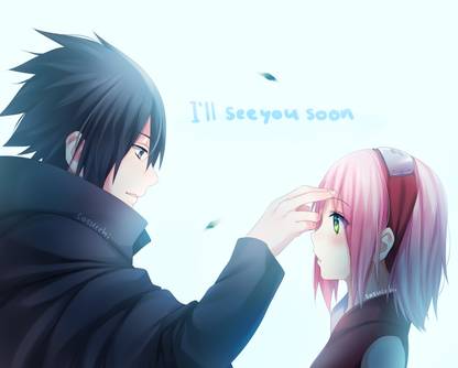 Athah Anime Naruto Sasuke Uchiha Sakura Haruno Short Hair Pink Hair Black Hair Headband Blush Smile Green Eyes Black Eyes 13*19 inches Wall Poster Matte Finish Paper Print