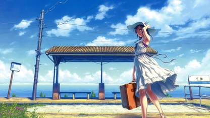 Athah Anime Women Girl Suitcase Sea Summer 13*19 inches Wall Poster Matte Finish Paper Print