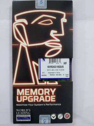 KINGSTON 2666Mhz laptop RAM Memory DDR4 8 GB (Single Channel) Laptop (KVR26S19S8/8 PC4-21300 DDR4)
