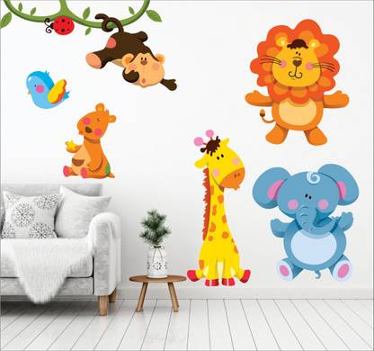 AH Decals 5 cm Animated 3D Giraffe Lion Non-Reusable Sticker