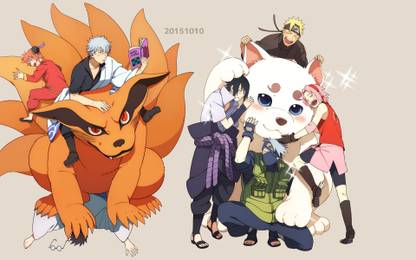 Athah Anime Crossover Sakura Haruno Kakashi Hatake Kagura Kyūbi Sadaharu Sakata Gintoki Shimura Shinpachi Sasuke Uchiha Naruto Uzumaki Naruto Gintama 13*19 inches Wall Poster Matte Finish Paper Print