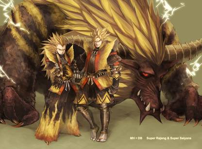 Athah Anime Crossover Dragon Ball Z Rajang Super Saiyan Vegeta Goku Monster Hunter 13*19 inches Wall Poster Matte Finish Paper Print