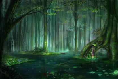 Athah Anime Touhou Child Fantasy Forest Green Tree Church Little Girl Suwako Moriya 13*19 inches Wall Poster Matte Finish Paper Print