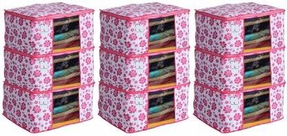 KUBER INDUSTRIES Flower 9 Piece Non Woven Saree Cover Set, Pink,Large Size ,CTKNEW155 CTKNEW0155