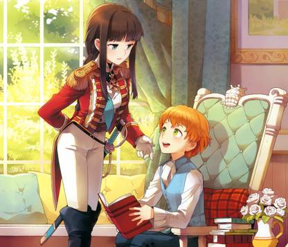 Athah Anime Original Long Hair Short Hair Orange Hair Brown Hair Smile Blue Eyes Book Blush Green Eyes Sword Flower 13*19 inches Wall Poster Matte Finish Paper Print