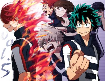 Athah Anime My Hero Academia Katsuki Bakugou Tenya Iida Eijiro Kirishima Izuku Midoriya Shouto Todoroki Ochako Uraraka 13*19 inches Wall Poster Matte Finish Paper Print