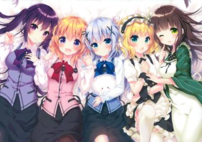 Athah Anime Is the Order a Rabbit? Long Hair Short Hair Twintails Blonde Blue Hair Purple Hair Brown Eyes Purple Eyes Blue Eyes Green Eyes Smile Blush Dress Tippy Kokoa Hoto Chino Kafū Sharo Kirima Rize Tedeza Chiya Ujimatsu 13*19 inches Wall Poster Matte Finish Paper Print