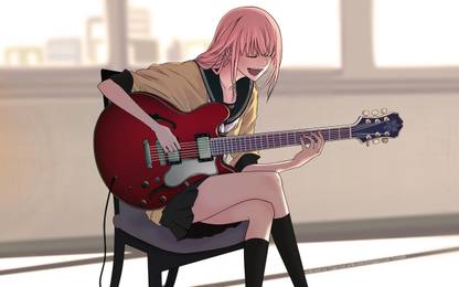 Athah Anime Vocaloid Guitar Luka Megurine Music Long Hair Pink Hair School Uniform Skirt 13*19 inches Wall Poster Matte Finish Paper Print