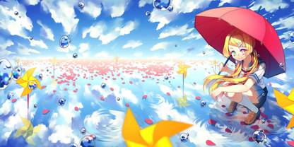 Athah Anime Original Blonde Cloud Umbrella Water Heterochromia 13*19 inches Wall Poster Matte Finish Paper Print