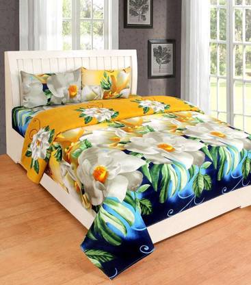 Shri Radhey 144 TC Polycotton Queen 3D Printed Flat Bedsheet