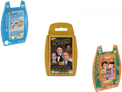 Winning Moves Combo of Chhota Bheem, Doraemon & Movie Stars Super Deluxe Top Trump Card Game Bundle (Pack of 3)