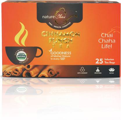 Nature Chai Cinnamone Punch Green Tea - Tea Bag (25 Pcs. Dip Pouches) Cinnamon Herbal Tea Bags Box