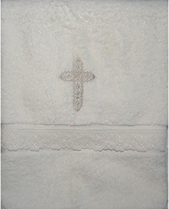 Integrity Designs Baby Baptism Towel with Cross Embroidery Soft Absorbent Cotton 