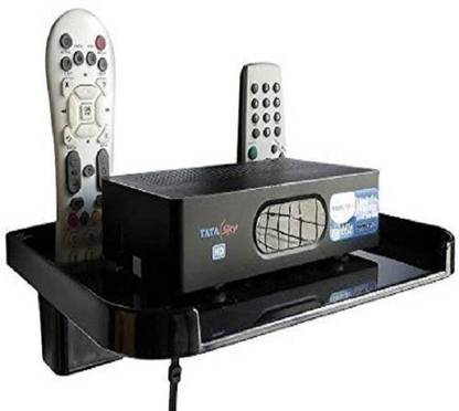 Sauran TV Set Top Box Stand Black With Remote Holder Plastic Wall Shelf
