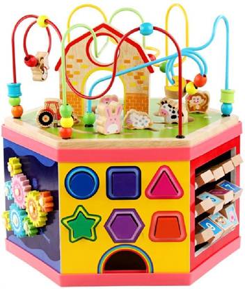 EMOB Wooden Hexagon Shaped Multifunctional Circling Bead Box Learning Educational Toy for Kids