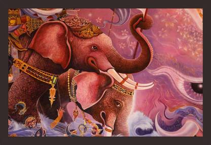 Mad Masters Ancient Buddhist Temple Mural Painting of The Life of Buddha Inside of Wat Saladang in Bangkok. Framed Painting (Wood, 18 inch x 12 inch, Textured UV Reprint)(Mad R1 1075) Oil 12 inch x 18 inch Painting