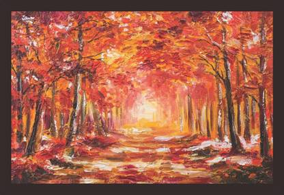 Mad Masters �Landscape Colorful Autumn Forest Framed Oil Painting Oil 12 inch x 18 inch Painting
