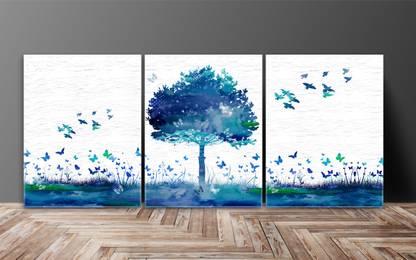 saf SAF Flying Bird with Tree Multieffect UV Textured Panel Painting (Set of 3, 12 Inches X 27 Inches (SANFC12129) Digital Reprint 12 inch x 27 inch Painting