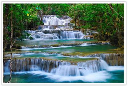 Beautiful Waterfall In Forest Paper Poster Paper Print