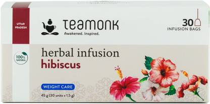 Teamonk Hibiscus Herbal Infusion Tea , 30 Tea Bag Hibiscus Herbal Infusion Tea Bags Box