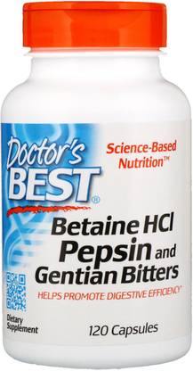 Doctor's Best Betaine HCL Pepsin & Gentian Bitters, 120 Capsules