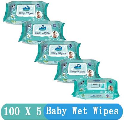GLIDER Baby Wet Wipes with Lid/Flip-top(100 Wipes) (White) - Pack of 5
