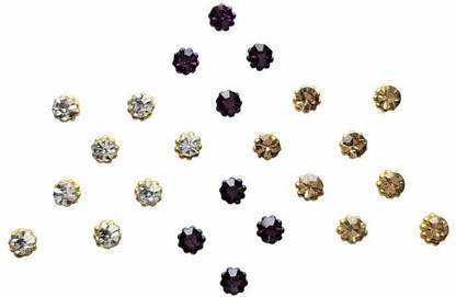 BEAUTY GOLD Crystal Collection Violet Golden Dot Bindi Forehead Multicolor Bindis