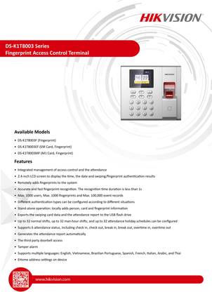 HIKVISION DS-K1T8003EF Time & Attendance, Access Control