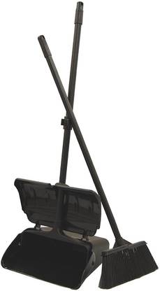 Awraaq Dustpan and Lobby Broom Combo, 3.5ft(Black) Plastic Up Right Dustpan