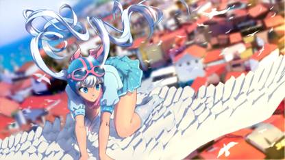 Athah Anime Original Girl Helmet Blue Eyes Wings Goggles Long Hair Blue Hair 13*19 inches Wall Poster Matte Finish Paper Print
