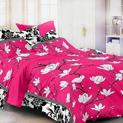 divya7star 140 TC Polycotton Double 3D Printed Fitted & Flat Bedsheet