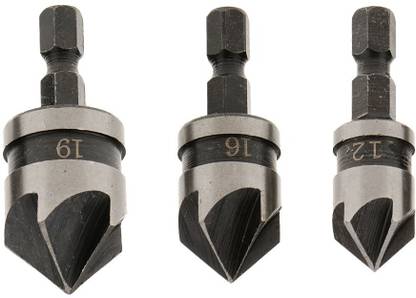 Maxxlite B01MR2X180 Metal 1/4-inch Hex 12, 16, 19 mm Countersink Power Drill Bit Bore Set for Wood- Set of 3